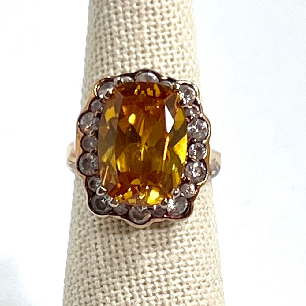 Citrine Colored CZ Ring in 925 Silver Size 5